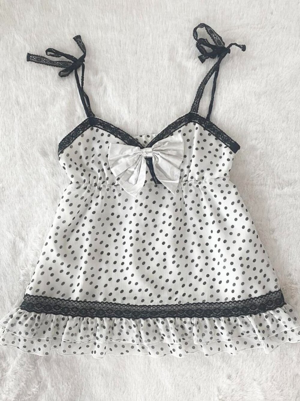 TRALALA black and white polkadot babydoll top ♡